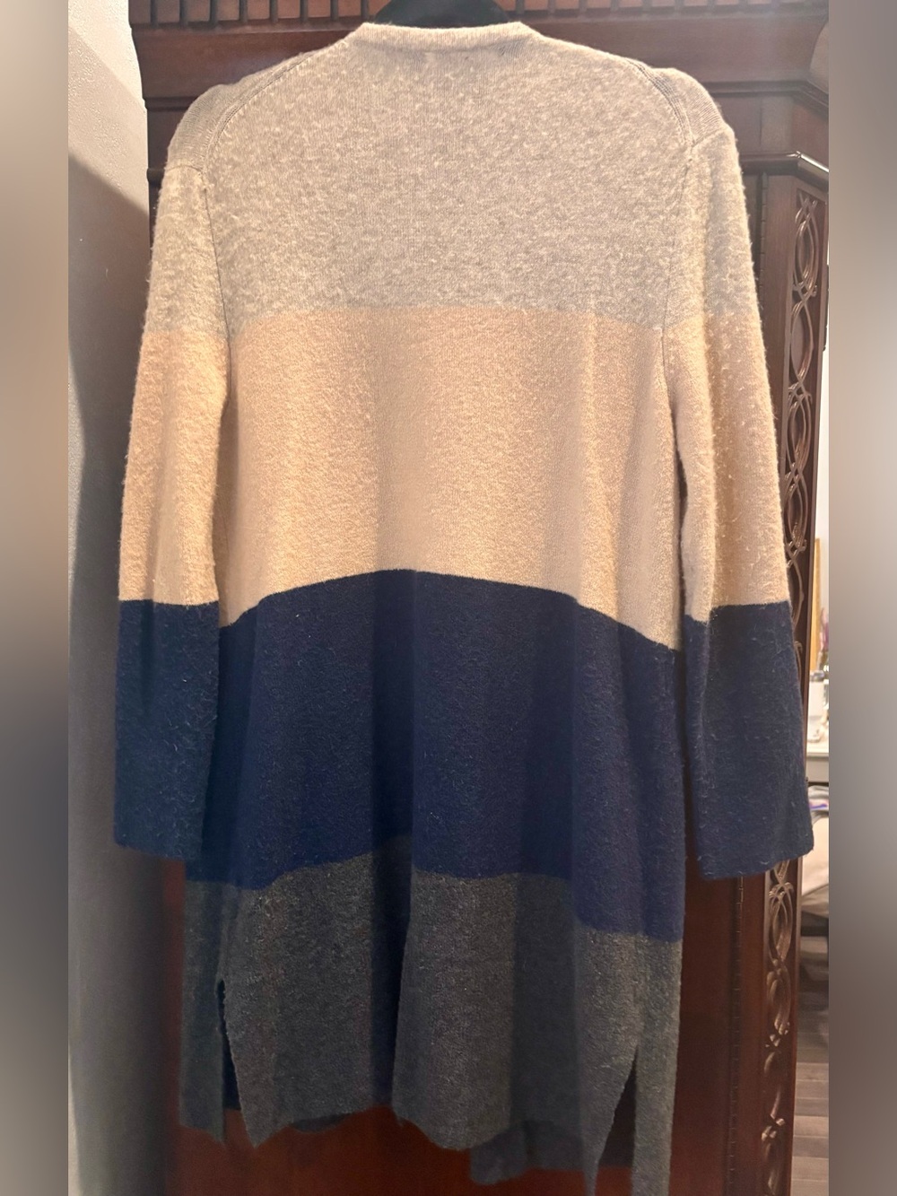 Madewell Beige Navy Gray Colorblock Open-Front Cardigan - Picture 2 of 4